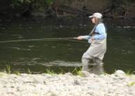 getting use to a salmon rod - photo taken by Linda Mellor